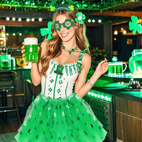 8pcs St. Patrick's Costume Accessoriess Set Includes 3 Layered Tulle Tutus For❤️ - Picture 6 of 7